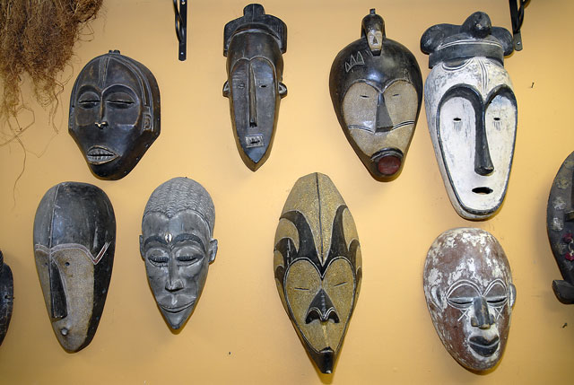 Ceremonial African tribal masks at House of Africa, 1510 E 63rd St