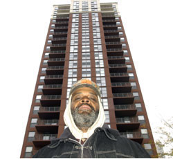 South Loop man in front of Pacific Garden Mission